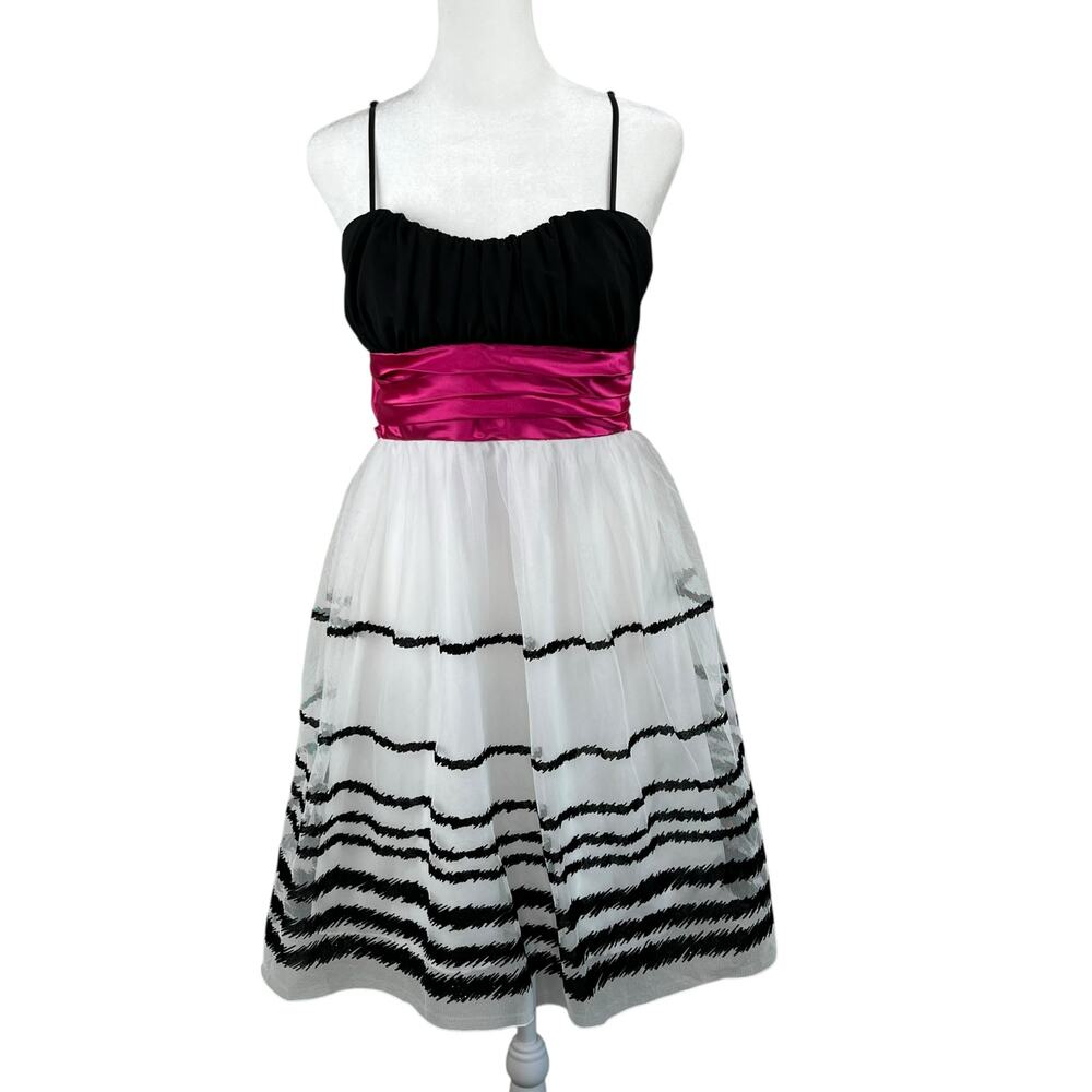 Vintage Y2K Trixxi Junior Pink Black Sparkle Mini Dress M Tulle Party McBling